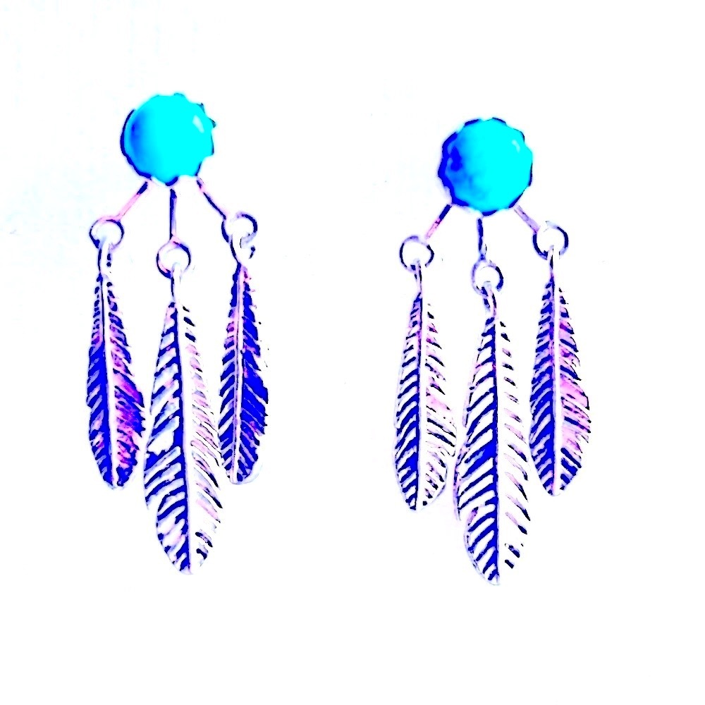 NWOT🩵PAMELA LOVE EARRINGS🩵Turquoise Feather Drop Sterling Silver🩵